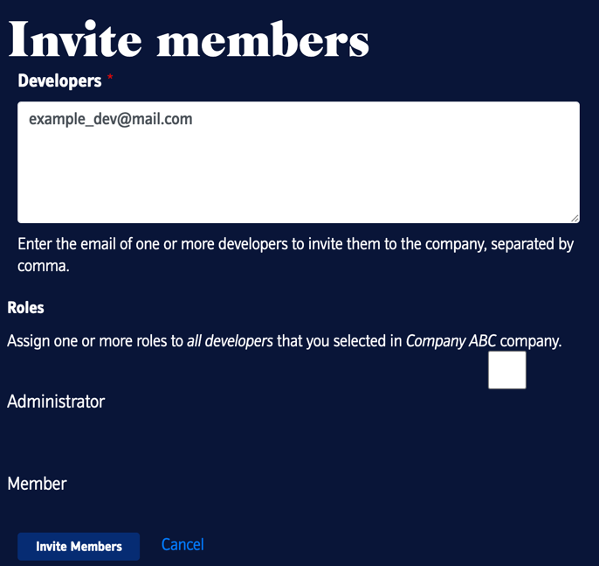 An image of inviting developers form